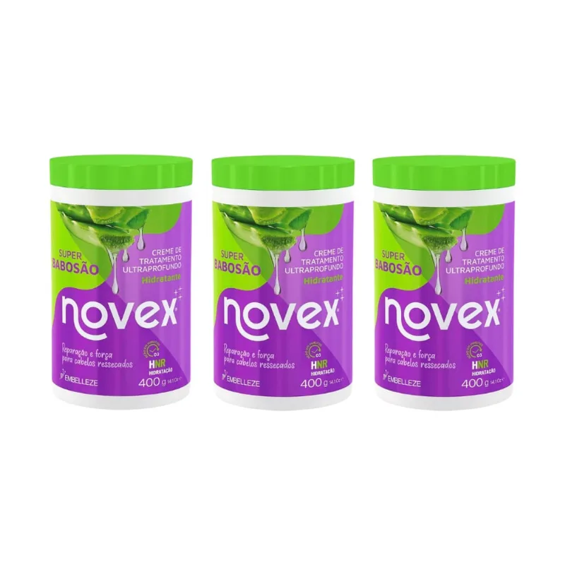 Creme de Tratamento Novex 400g Super Babosao - Kit c/ 3un