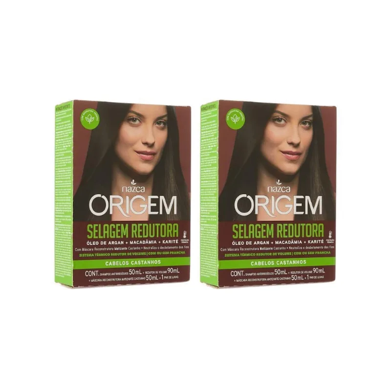 Kit Selagem Redutora Redução de Volume e Frizz 2un Nazca para Cabelos Castanhos Kit Selagem/Redutora Origem Castanhos - Kit Com 2Un