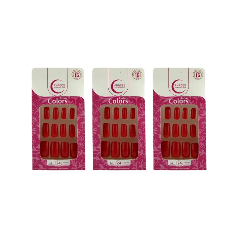 Unhas Postiças Fhaces Colors Vermelho Poderoso 28un- 3un