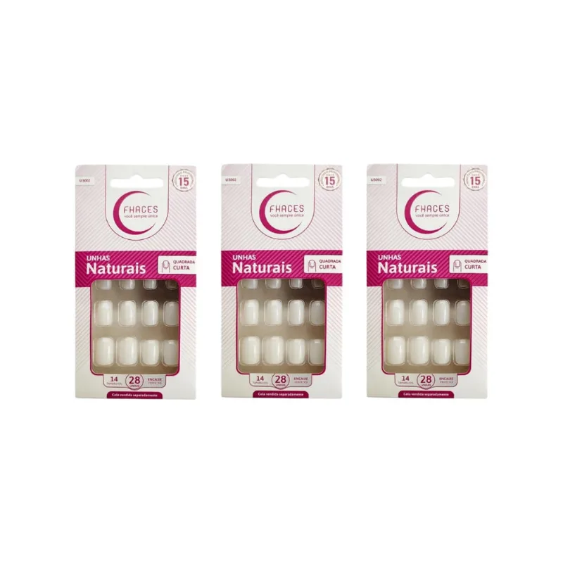 Unhas Postiças Fhaces Natural Quadrada Curta Com 24un - 3un