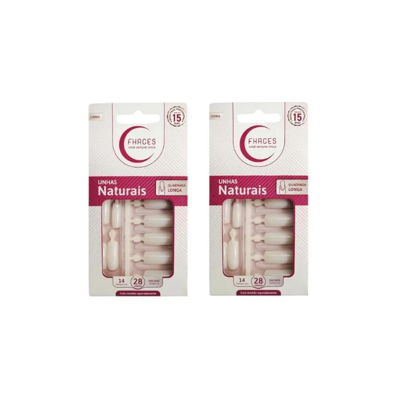 Unhas Postiças Fhaces Natural Quadrada Longa Com 24Un - 2Un