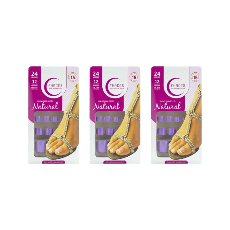 Unhas Postiças Fhaces Para os Pes Color Lilas Com 24un - 3un