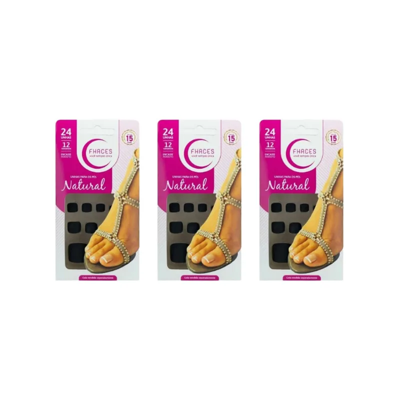 Unhas Postiças Fhaces Pé Color Black Fosco c/ 24un- 3 Kits