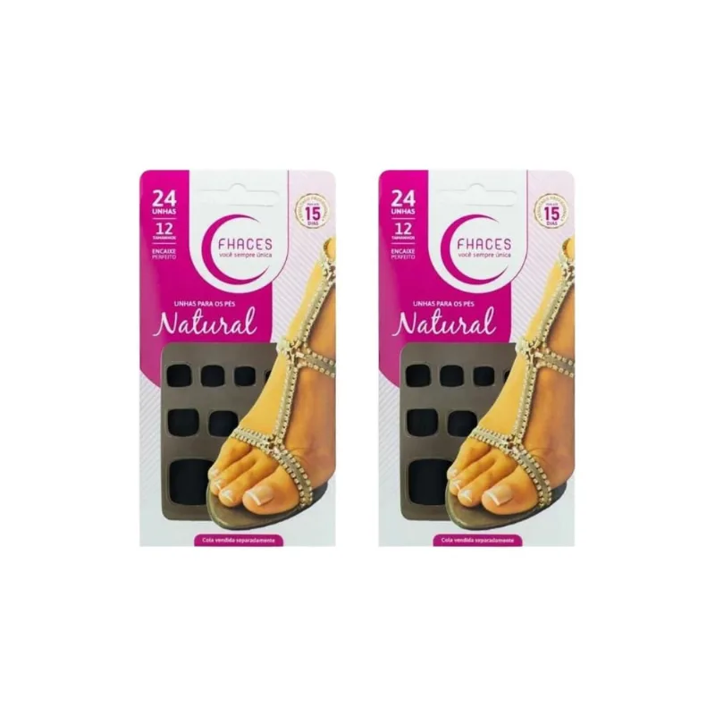 Unhas Postiças Fhaces Pé Color Black Fosco-2Kits C/24Un Cada