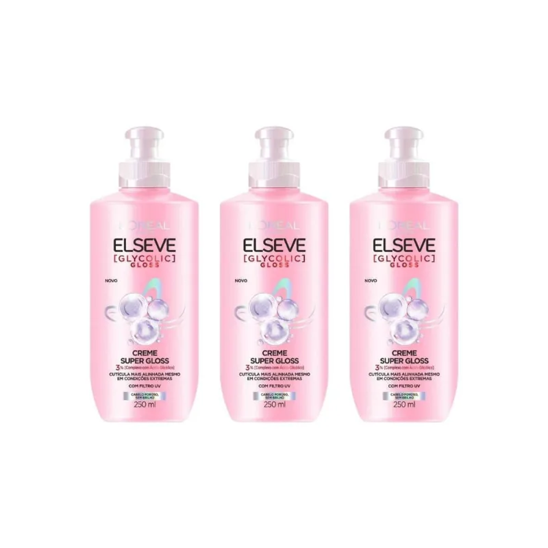 Creme Para Pentear Elseve 200Ml Glycolic Gloss - Kit C/3Un