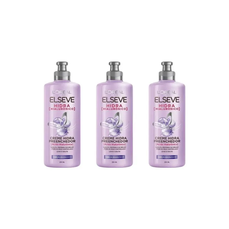 Creme Para Pentear Elseve 250Ml Hidra Hialuronico -Kit C/3Un