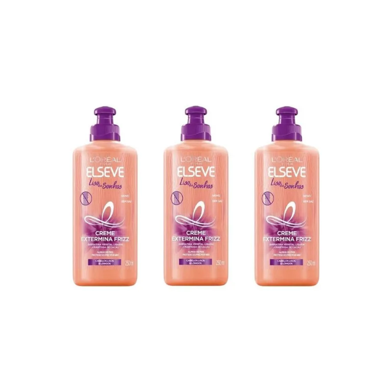 Creme Para Pentear Elseve 250Ml Liso Dos Sonhos - Kit C/3Un