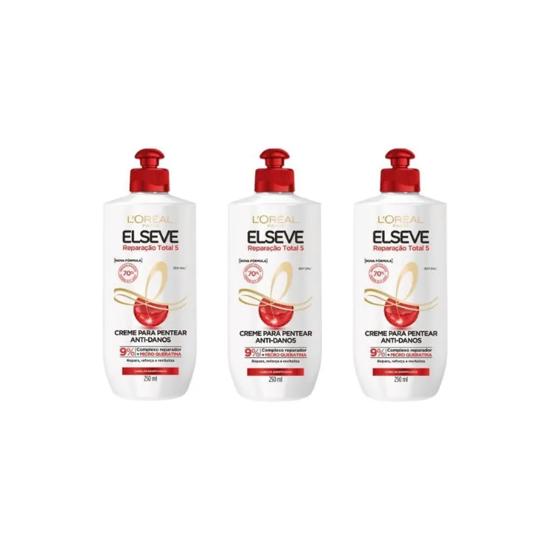 Creme Para Pentear Elseve 250Ml Reparacao Total 5- Kit C/3Un