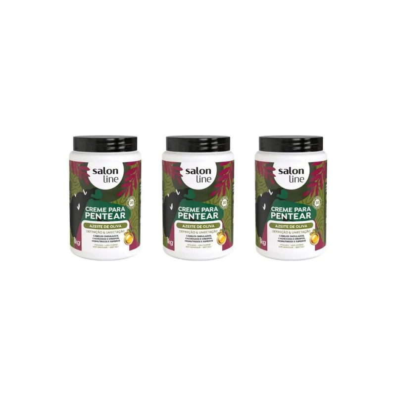 Creme Para Pentear Salon Line 1Kg Azeite Oliva - Kit C/3Un
