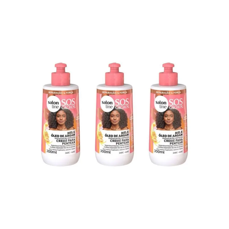 Creme Pentear Salon Line 300Ml Sos Cachos Mel Restaura - 3Un