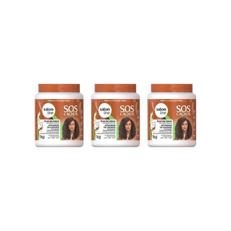 Ativador Cachos Salon Line 1Kg Sos Cachos Oleo Coco - 3Un