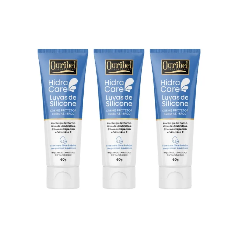 Creme para Maos Ouribel Luva de Silicone 60g - Kit c/ 3un