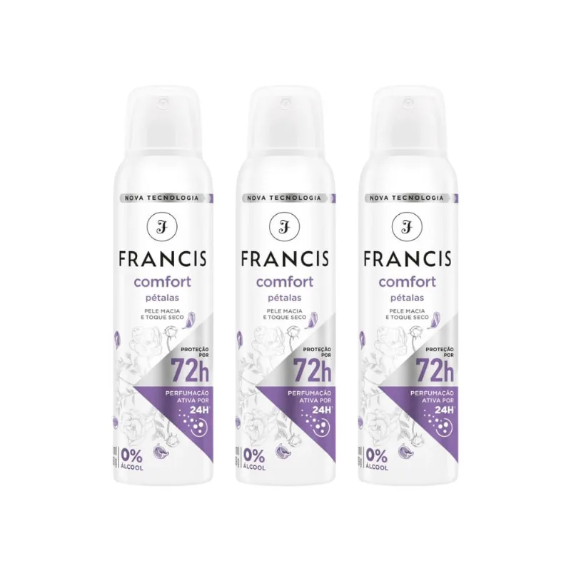Desodorante Aero Francis Comfort 150ml Pétalas - Kit C/3un