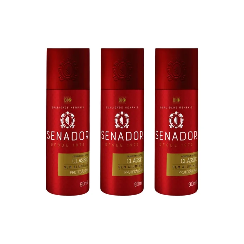 Desodorante Spray Senador Classic 90ml - Kit c/ 3un