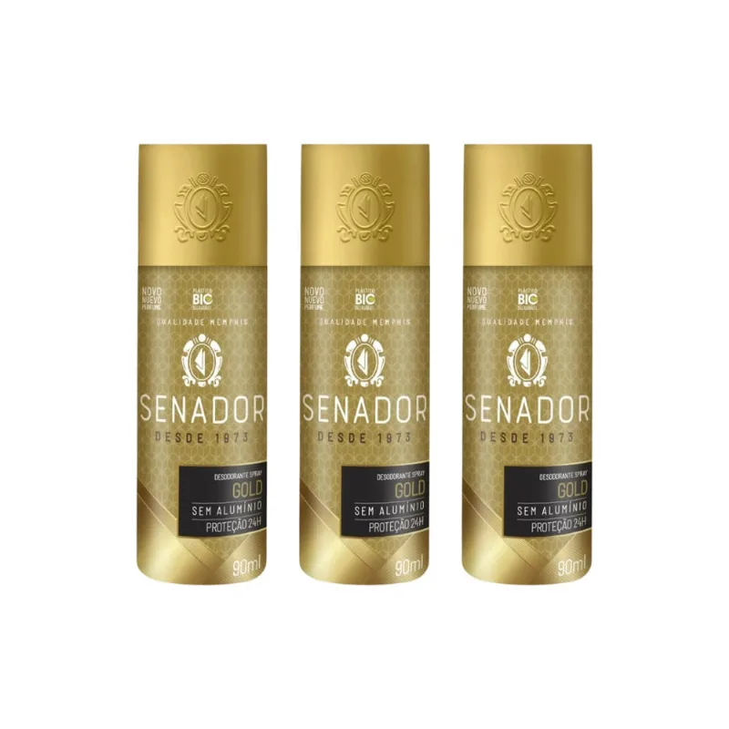 Desodorante Spray Senador Gold 90ml - Kit c/ 3un