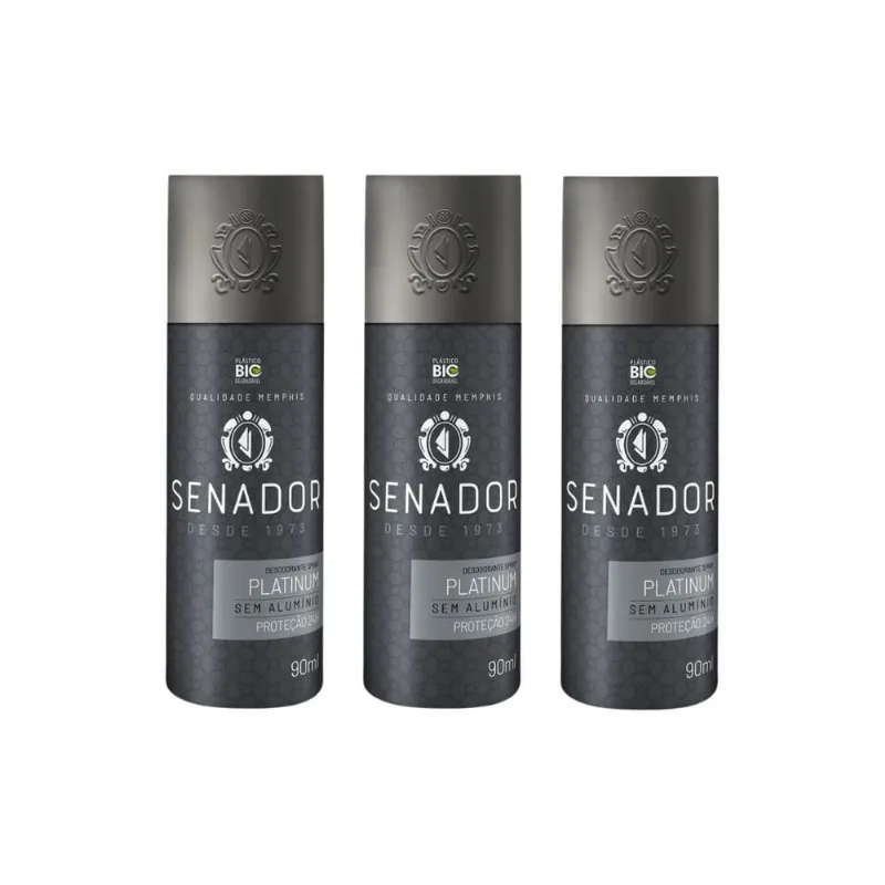 Desodorante Spray Senador Platinum 90ml - Kit c/ 3un