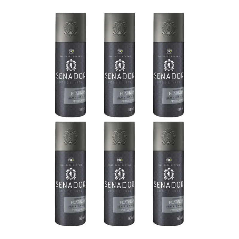 Desodorante Spray Senador Platinum 90ml - Kit c/ 6un