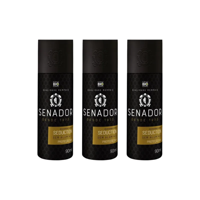 Desodorante Spray Senador Seduction 90ml - Kit c/ 3un