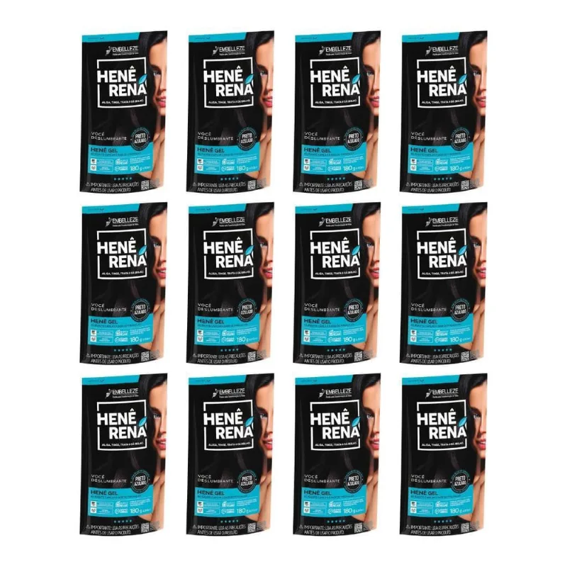 Hene Rena 180G Preto Azulado - Kit Com 12Un