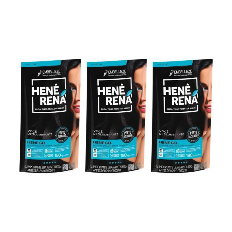 Hene Rena 180G Preto Azulado - Kit Com 3Un