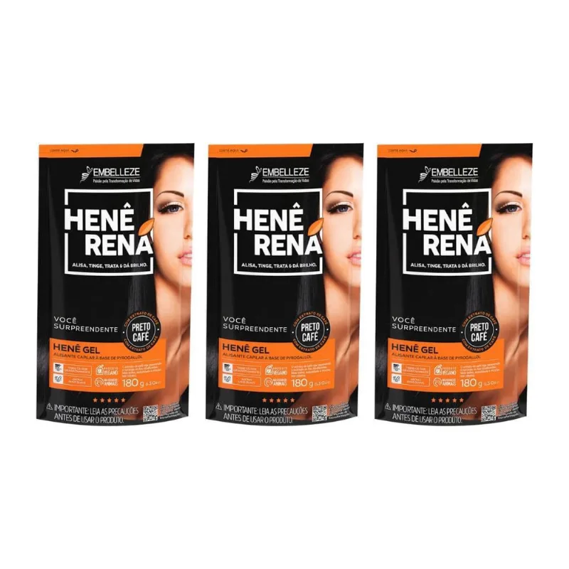 Hene Rena 180G Preto Cafe - Kit Com 3Un