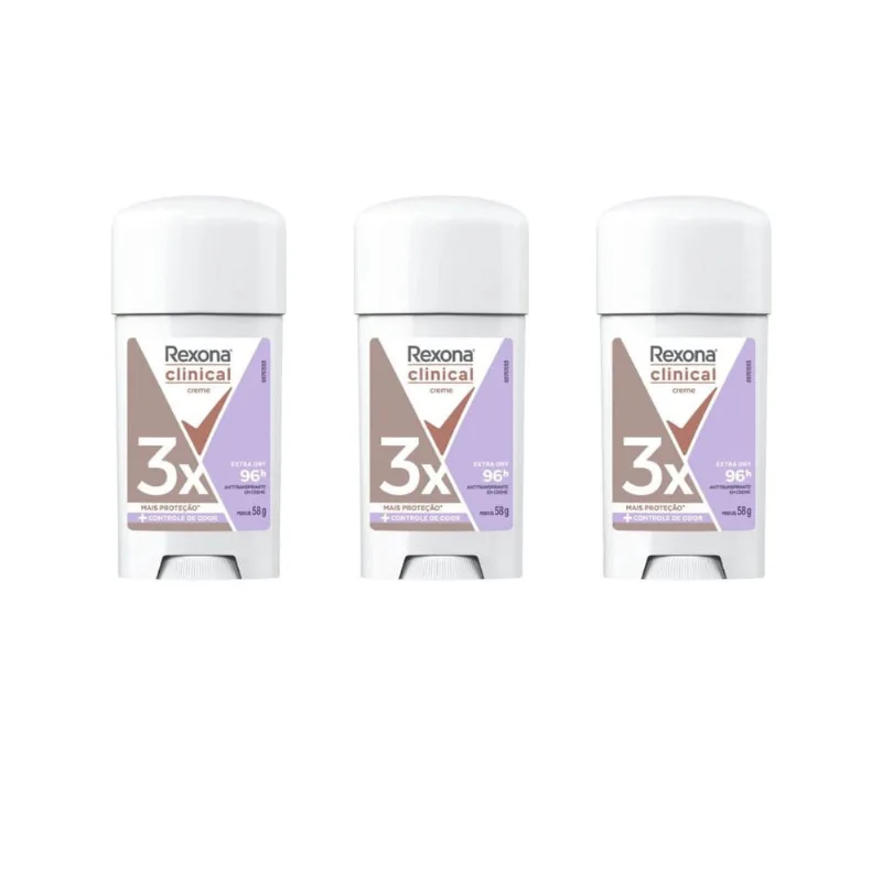 Desodorante Rexona Creme Clinical 58g Fem Extra Dry - 3un