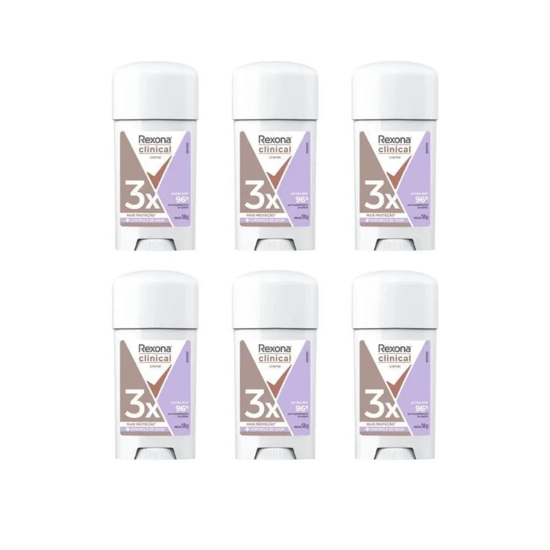 Desodorante Rexona Creme Clinical 58G Fem Extra Dry - 6Un