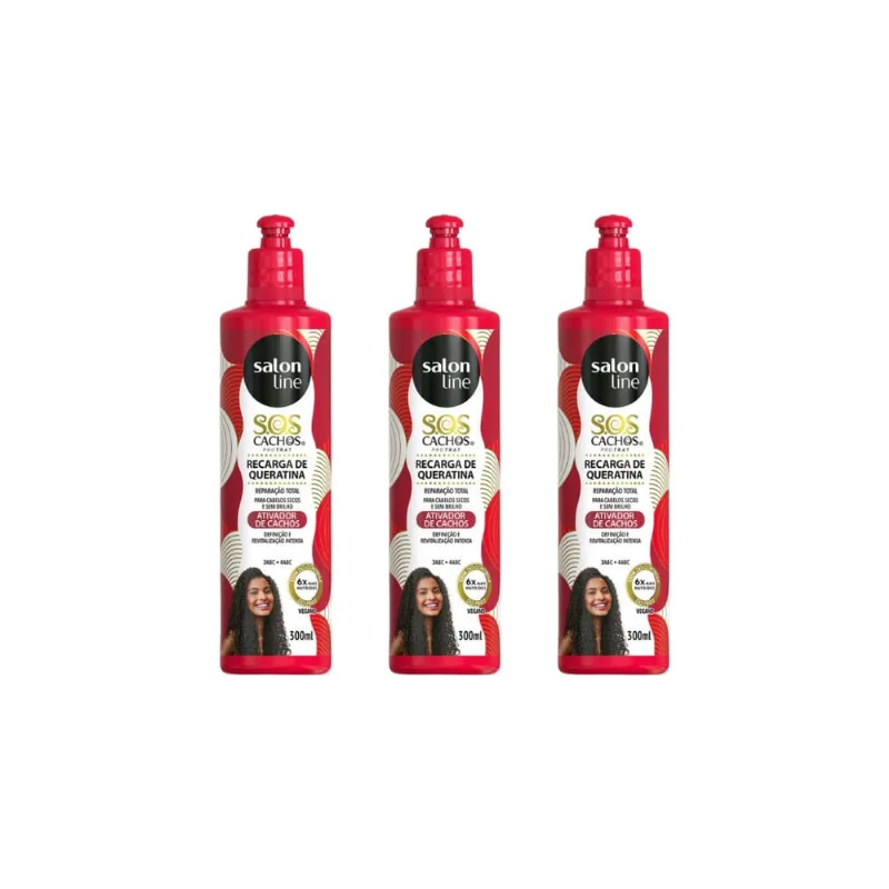 Ativador De Cachos Salon Line Sos Recar Queratina 300ml- 3un