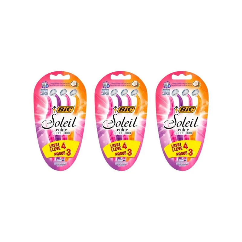 Aparelho De Barbear Bic Soleil Com 4 - Kit C/3Un