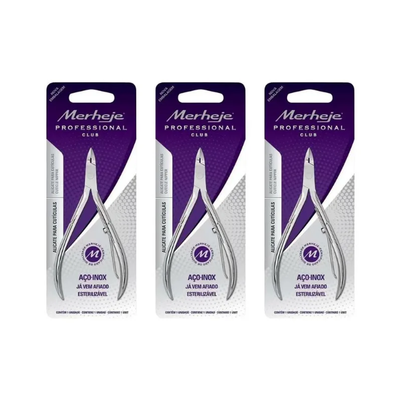 Alicate Merheje Ref 225 Inox Cuticulas - Kit Com 3Un