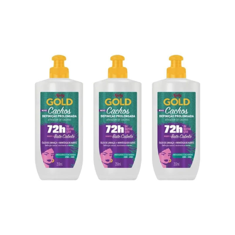 Ativador De Cachos Niely Gold 250G Linhaça + Karite- Kit C/3Un
