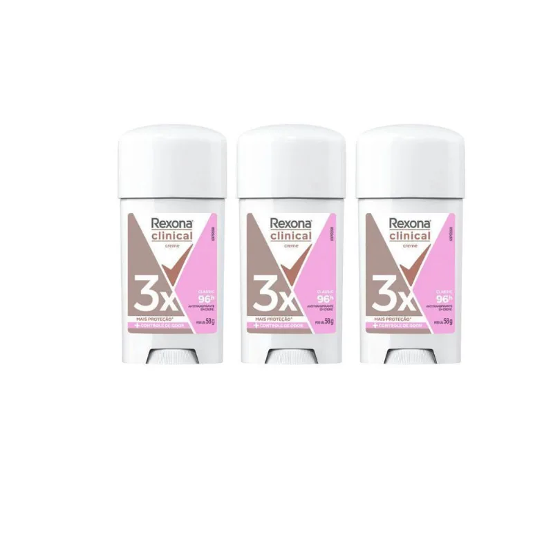 Desodorante Clinical Creme 58g Kit 3un Rexona Feminino Alta Proteção Desodorante Rexona Creme Clinical 58G Fem Classic Kit 3Un
