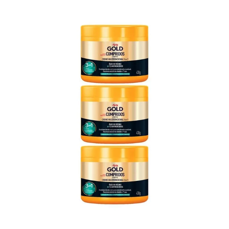Creme De Tratamento Niely Gold 430G Compridos + Fortes - 3Un