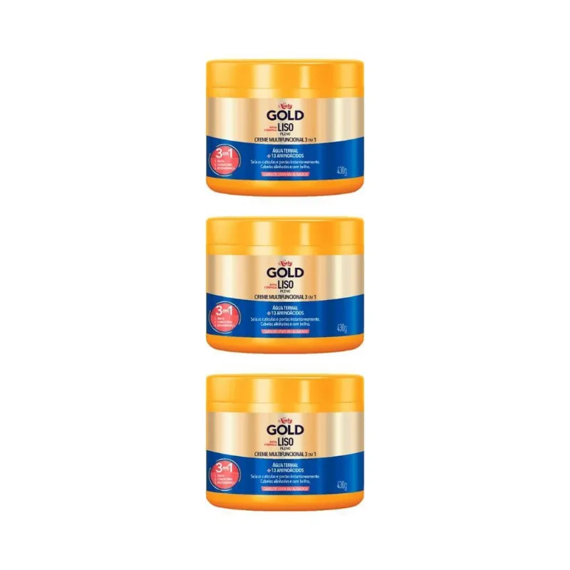 Creme De Tratamento Niely Gold 430G Liso Pleno - Kit Com 3Un