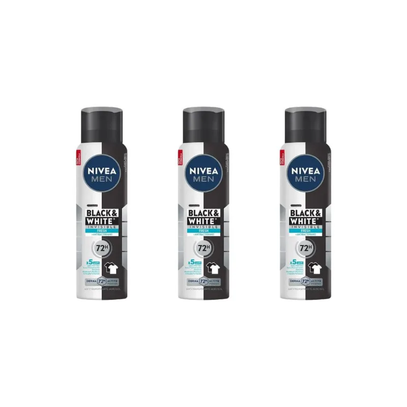Desodorante Aero Nivea 150ml Masc Black White Invi Fresh-3un
