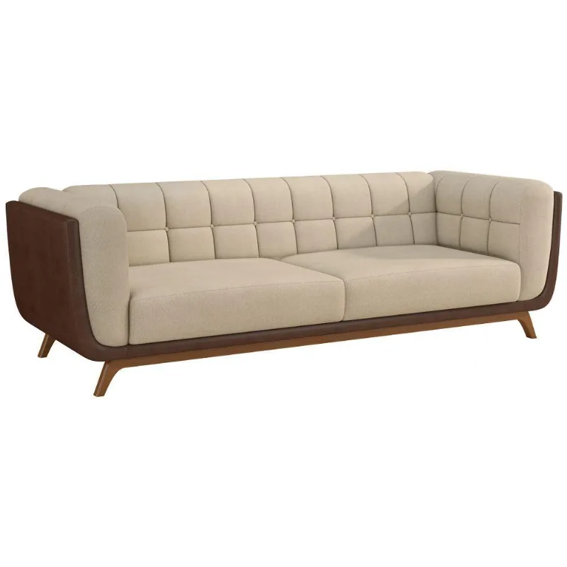 Sofá Coin 3 Lugares 240CM Marrom Bouclê Suave Off White Courino