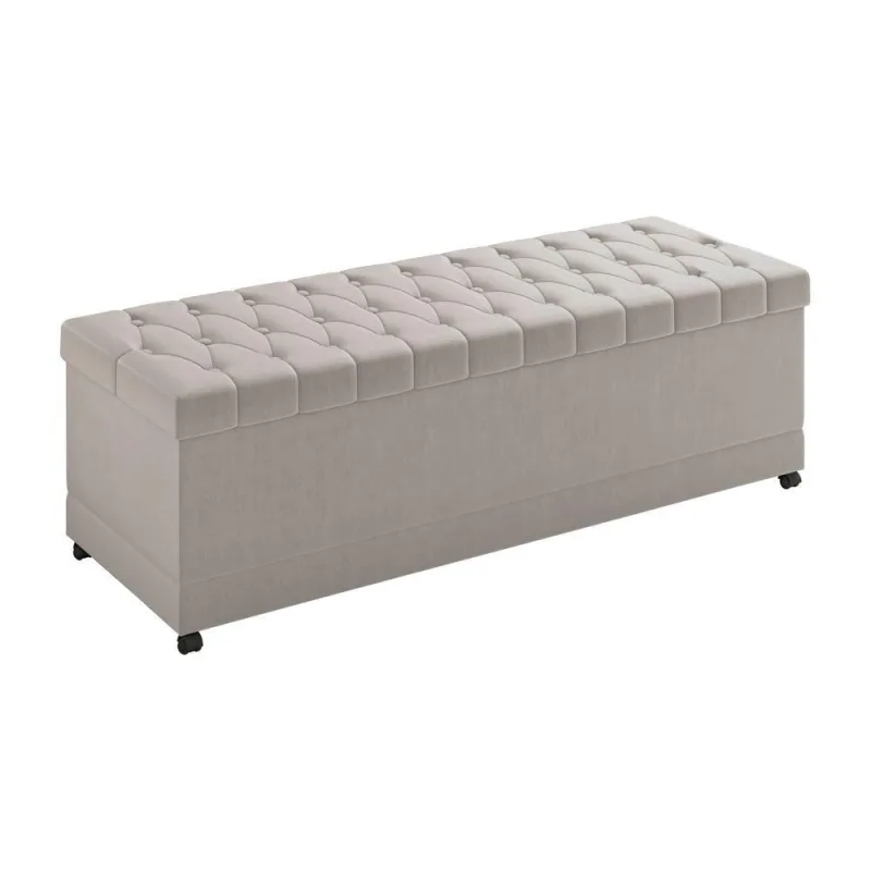 Puff Baú Hermione 160CM Solteiro Factor com Estrutura em MDF Bege - OUTRAS MARCAS