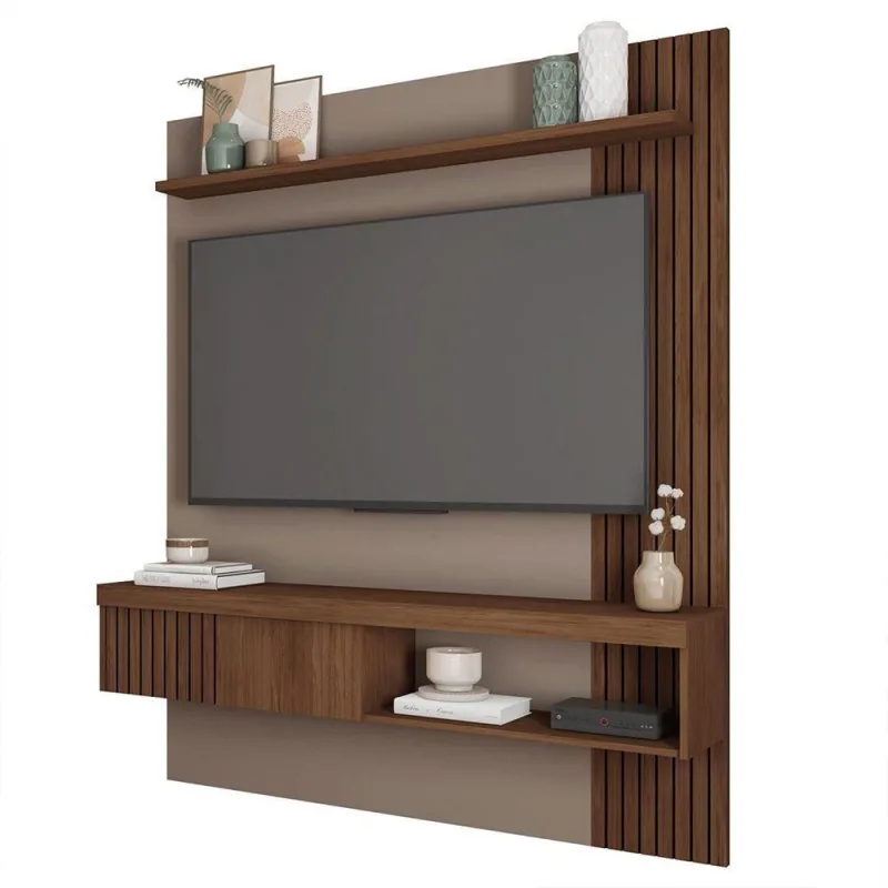 Painel para TV Cristal 60 150CM MDF-MDP com Nicho Ripado Fendi e Havana Sallar Home - OUTRAS MARCAS - Móveis