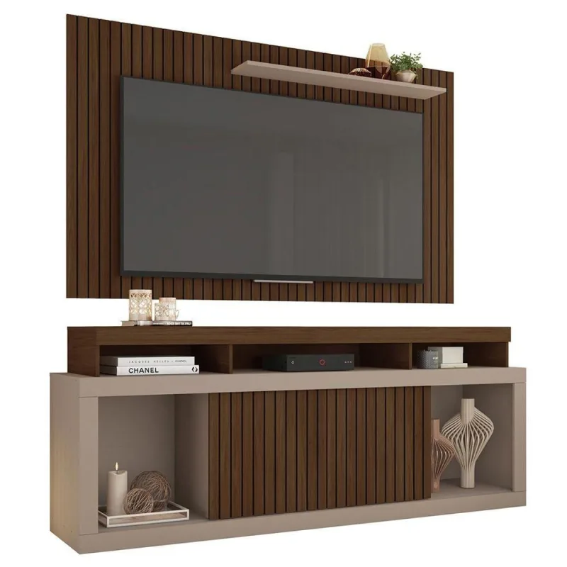 Painel com Rack Paris TV 60" 180CM MDF-MDP Fendi Havana Sallar Home - OUTRAS MARCAS - Móveis