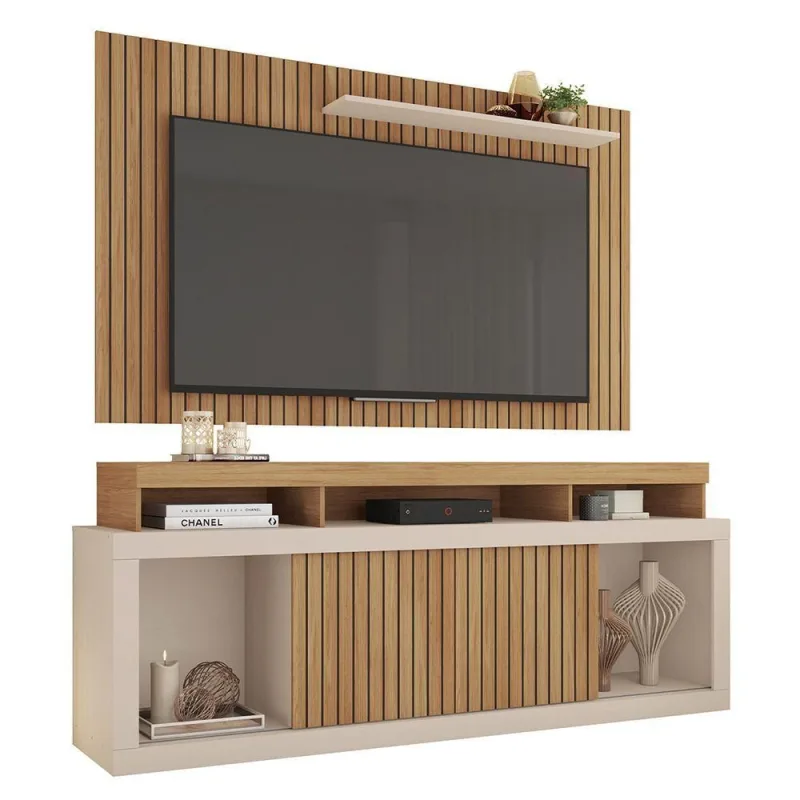 Painel com Rack Paris para TV 60" 180CM MDF-MDP com Nicho Buriti e Off White - OUTRAS MARCAS