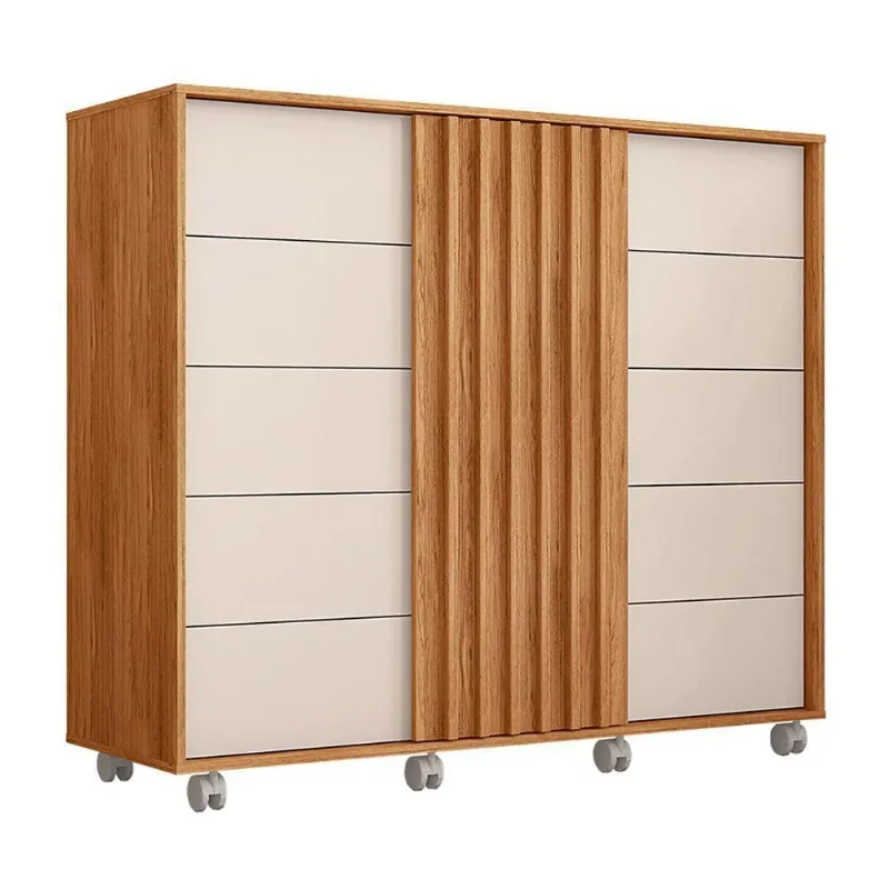 Cômoda Goslar 5 Gavetas MDP Puxador em MDF Freijo e Off White