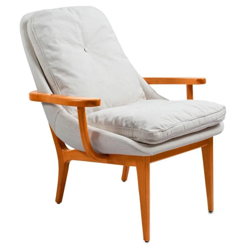 Poltrona Leo Sala de Estar Madeira Maciça Linho Assento Confortável D28 Off White Sallar Home - OUTRAS MARCAS