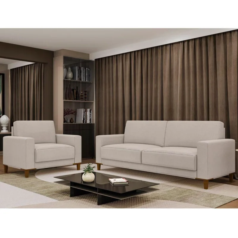Conjunto Sofá e Poltrona Chili 2 Lugares 165CM Off White Linho - OUTRAS MARCAS - Móveis