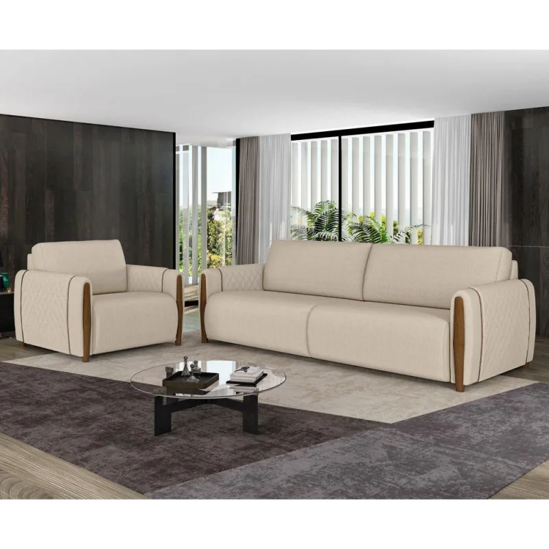 Conjunto Sofá Aaron 3 Lugares 223CM Bege Linho com Poltrona Sofá Home - OUTRAS MARCAS