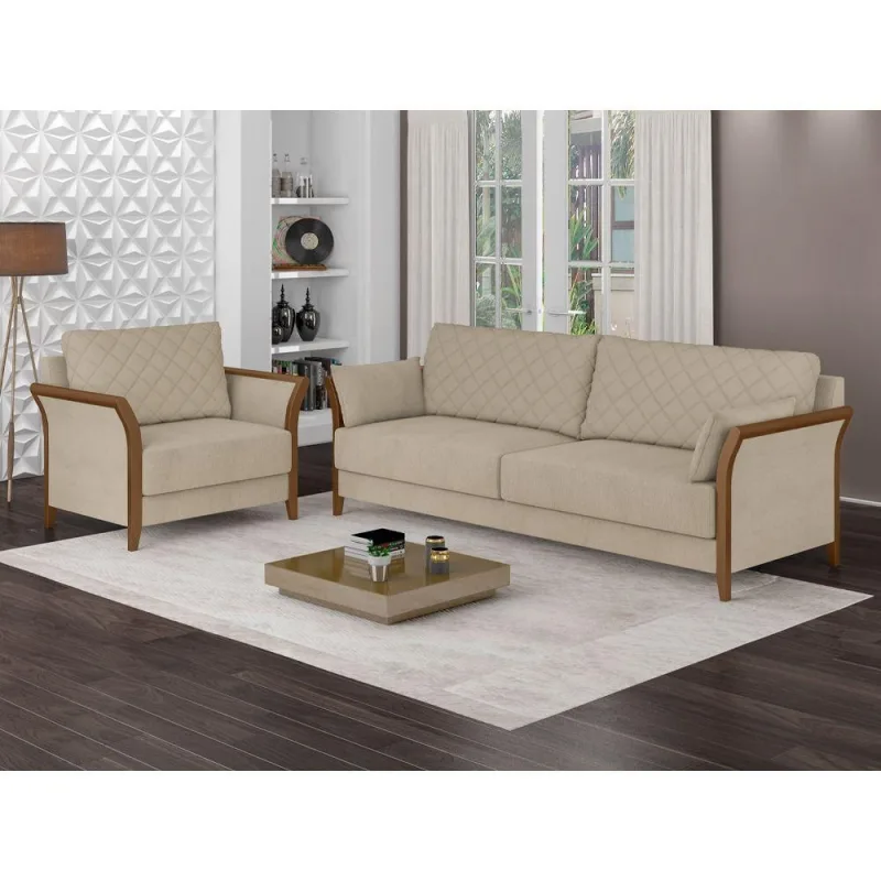 Conjunto de Sofá Akita 2 Lugares Fixo 165CM Bege Linho Sallar Home - OUTRAS MARCAS