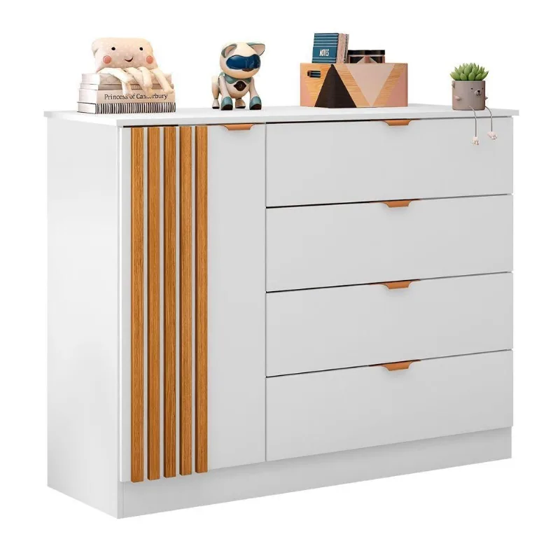 Cômoda Infantil Liz 4 Gavetas MDF Puxador Rosê Gold Branco Sallar Home