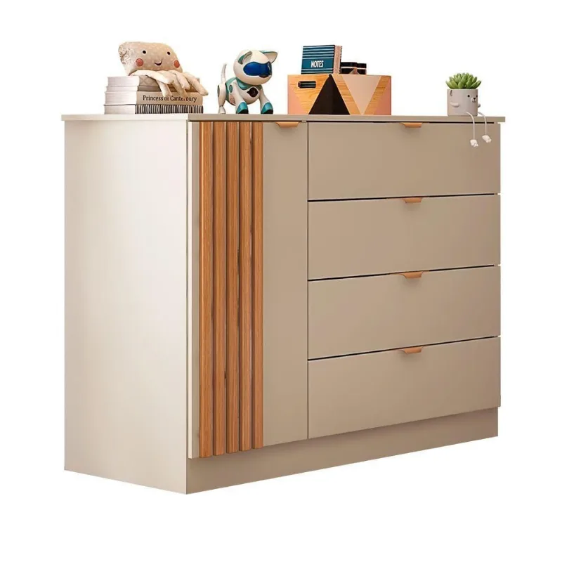 Cômoda Infantil Liz 4 Gavetas MDF Puxador Rosê Gold Off White Sallar Home