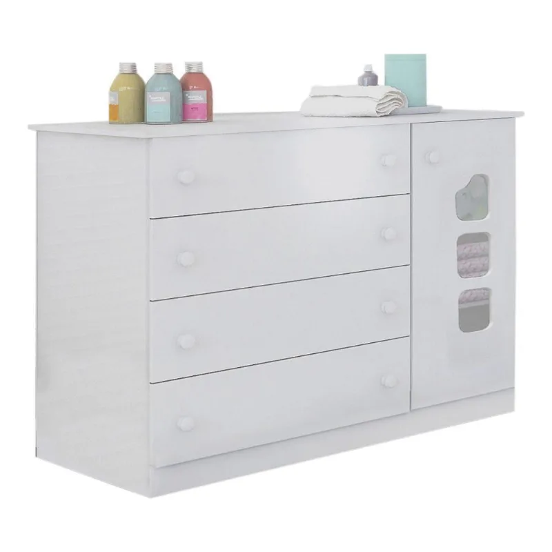 Cômoda Infantil Lina 4 Gavetas MDF Puxador Plástico Branco Brilho Lina