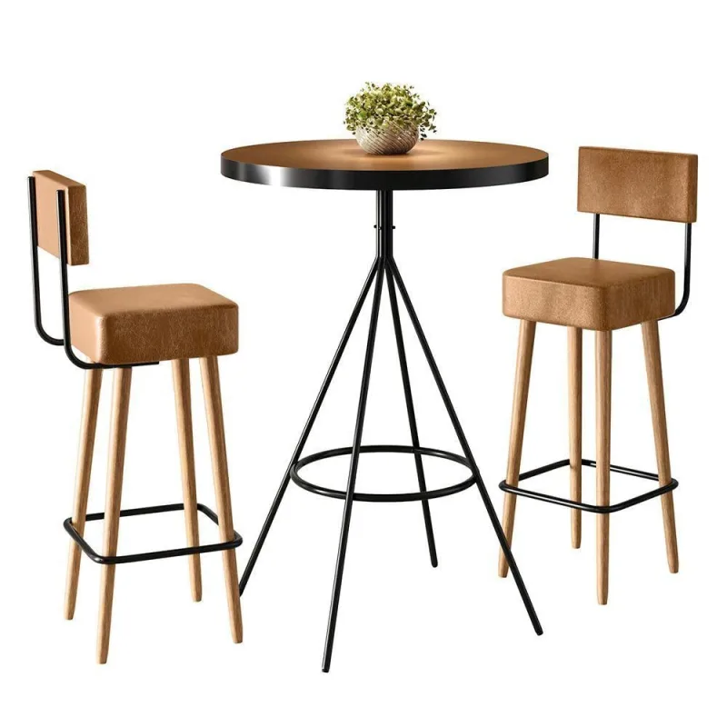 Conjunto Mesa Bistrô Lais 2 Lugares Tampo MDF Estrutura Aço Preto Banquetas Courino Caramelo 60CM - OUTRAS MARCAS - Móveis