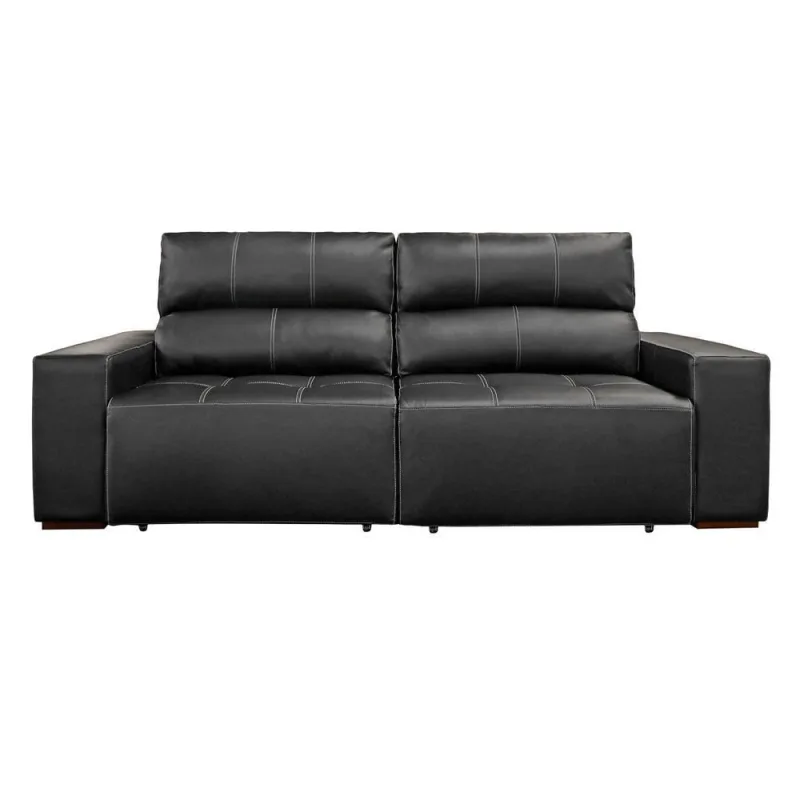 Sofá com Chaise Levi 3 Lugares Retrátil 250CM Preto Couro SAL Movelaria - OUTRAS - Móveis